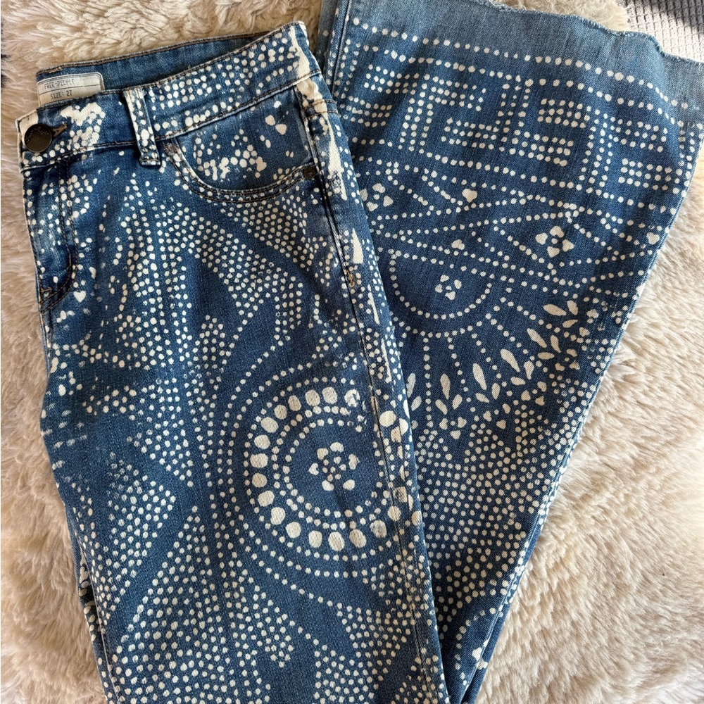 Bleach dyed denim bell bottoms